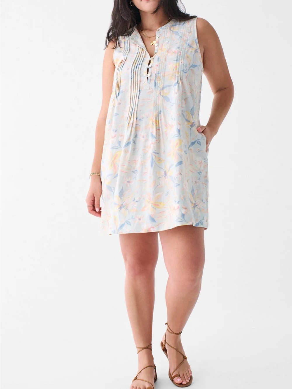 Faherty Isha Sleeveless Floral Pleated Sundress - XS